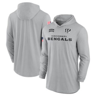 Men's Cincinnati Bengals 2024 Gray Salute To Service Lightweight Performance Long Sleeve Hooded T-Shirt