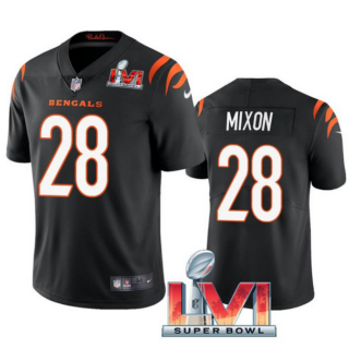 Men's Cincinnati Bengals #28 Joe Mixon 2022 Black Super Bowl LVI Vapor Limited Stitched Jersey