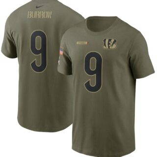 Men's Cincinnati Bengals #9 Joe Burrow 2021 Olive Salute To Service Legend Performance T-Shirt