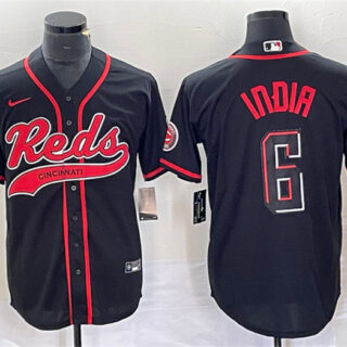 Men's Cincinnati Reds #6 Jonathan India Black Cool Base Stitched Baseball Jersey
