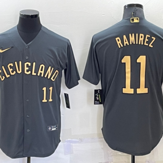 Men's Cleveland Guardians #11 Jos?? Ram??rez 2022 All-Star Charcoal Cool Base Stitched Baseball Jersey