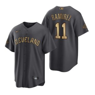 Men's Cleveland Guardians #11 Jos?? Ram??rez 2022 All-Star Charcoal Cool Base Stitched Baseball Jersey