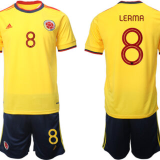 Men's Colombia #8 Lerma Yellow Home Soccer Jersey Suit