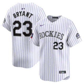Men's Colorado Rockies #23 Kris Bryant White 2024 World Tour Mexico City Series Home Limited Stitched Baseball Jersey