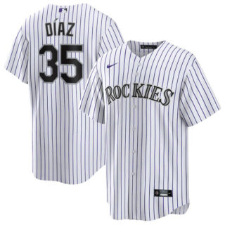 Men's Colorado Rockies #35 Elias D??az White Cool Base Stitched Baseball Jersey