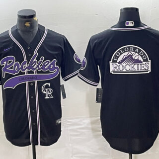 Men's Colorado Rockies Black Team Big Logo Cool Base Stitched Baseball JerseyS 11