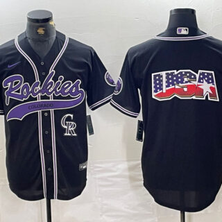 Men's Colorado Rockies Black Team Big Logo Cool Base Stitched Baseball JerseyS 2