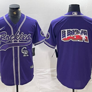Men's Colorado Rockies Purple Team Big Logo Cool Base Stitched Baseball Jersey