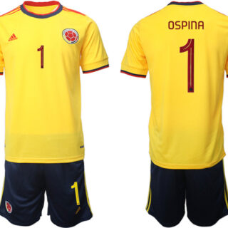 Men's Columbia #1 Ospina Yellow Home Soccer Jersey Suit 1