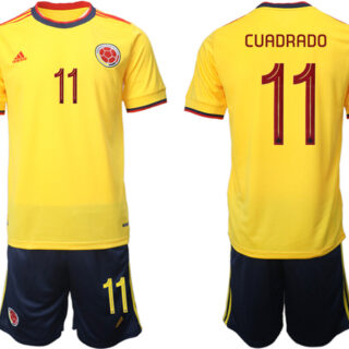 Men's Columbia #11 Cuadrado Yellow Home Soccer Jersey Suit