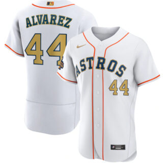 Men's Custom Houston Astros White 2023 Gold Collection With World Serise Champions Patch Stitched Baseball Jersey