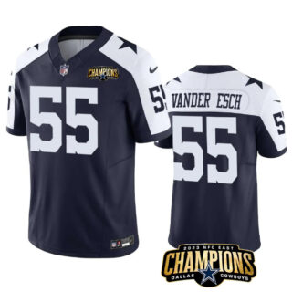 Men's Dallas Cowboys #55 Leighton Vander Esch Navy White 2023 F.U.S.E. NFC East Champions Patch Stitched Football Jersey