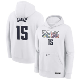 Men's Denver Nuggets #15 Nikola Joki? White 2024 25 City Edition Fleece Club Pullover Hoodie