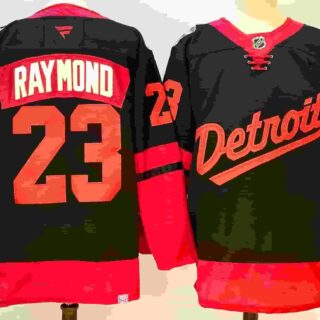Men's Detroit Red Wings #23 Lucas Raymond black Red 2024-25 Stitched Jersey