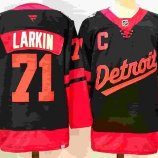 Men's Detroit Red Wings #71 Dylan Larkin black Red 2024-25 With C Patch Stitched Jersey