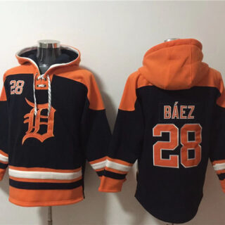 Men's Detroit Tigers #28 Javier B??ez Black Orange Lace-Up Pullover Hoodie