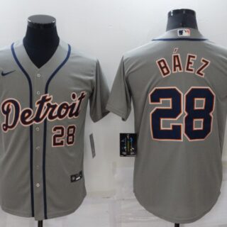 Men's Detroit Tigers #28 Javier B??ez Grey Cool Base Stitched Jersey