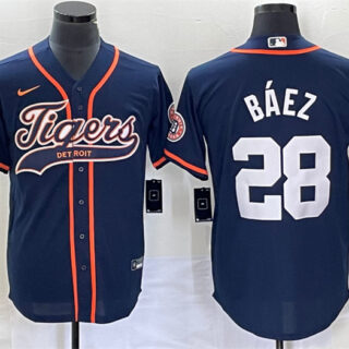 Men's Detroit Tigers #28 Javier B??ez Navy Cool Base Stitched Baseball Jersey