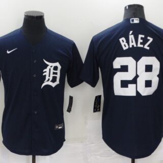 Men's Detroit Tigers #28 Javier B??ez Navy Cool Base Stitched Jersey