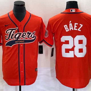 Men's Detroit Tigers #28 Javier B??ez Orange Cool Base Stitched Baseball Jersey