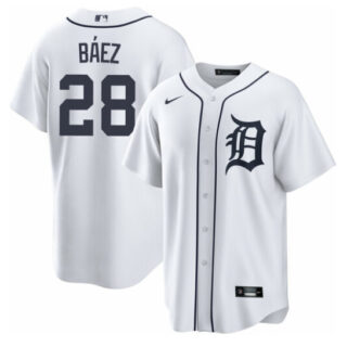 Men's Detroit Tigers #28 Javier B??ez White Cool Base Stitched Jersey