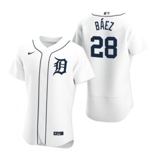 Men's Detroit Tigers #28 Javier B??ez White Flex Base Stitched Jersey