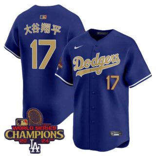 Men's Dodgers 2025 Gold Vapor Premier Limited Jersey All Stitched Royal Shohei Ohtani (Kanji) #17