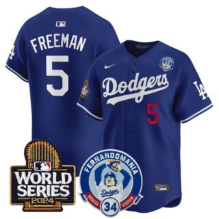 Men's Dodgers Fernando Valenzuela & 2024 World Series Patch Vapor Premier Limited Jersey V3 All Stitched Freddie Freeman #5