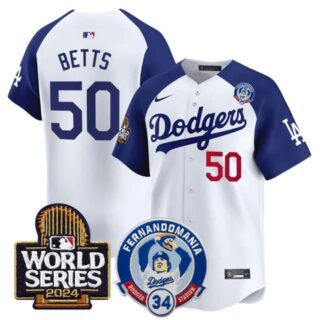 Men's Dodgers Fernando Valenzuela & 2024 World Series Patch Vapor Premier Limited Jersey V3 All Stitched Mookie Betts