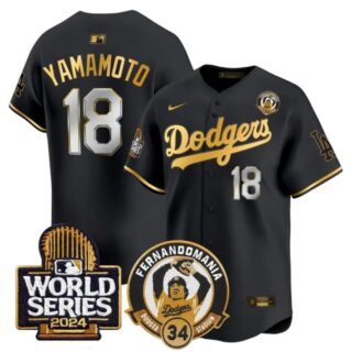 Men's Dodgers Fernando Valenzuela & 2024 World Series Patch Vapor Premier Limited Jersey V3 All Stitched Yamamoto #18