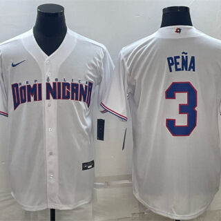 Men's Dominican Republic Baseball #3 Jeremy Pe?a 2023 White World Baseball Classic Stitched Jersey