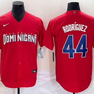 Men's Dominican Republic Baseball #44 Julio Rodr??guez 2023 Red World Baseball Classic Stitched Jersey