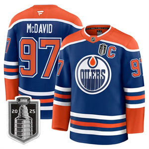 Men's Edmonton Oilers 2025 Stanley Cup Final Premium Jersey All Stitched #97 Connor McDavid