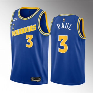 Men's Golden State Warriors #3 Chris Paul Blue Classic Edition Stitched Basketball Jersey
