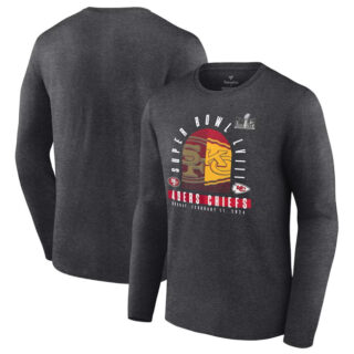 Men's Heather Charcoal Kansas City Chiefs Vs. San Francisco 49ers Super Bowl LVIII Matchup Final Battle Long Sleeve T-Shirts