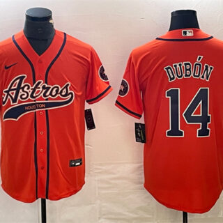 Men's Houston Astros #14 Mauricio Dub??n Orange With Patch Cool Base Stitched Baseball Jersey