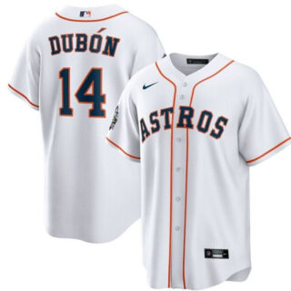 Men's Houston Astros #14 Mauricio Dub??n White 2022 World Series Patch Cool Base Stitched Baseball Jersey