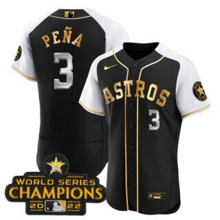 Men's Houston Astros #3 Jeremy Pe?a 2023 Black Gold Alternate Flex Base Stitched Baseball Jersey