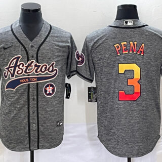 Men's Houston Astros #3 Jeremy Pe?a Gray With Patch Cool Base Stitched Baseball Jersey