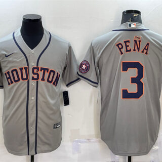 Men's Houston Astros #3 Jeremy Pe?a Grey With Patch Cool Base Stitched Jersey