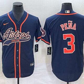 Men's Houston Astros #3 Jeremy Pe?a Navy Cool Base Stitched Baseball Jersey