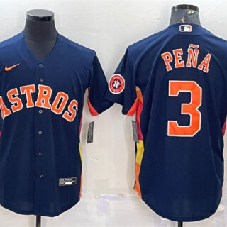 Men's Houston Astros #3 Jeremy Pe?a Navy With Patch Cool Base Stitched Jersey
