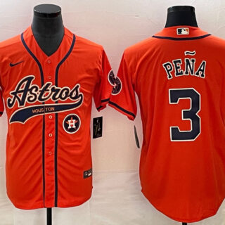 Men's Houston Astros #3 Jeremy Pe?a Orange With Patch Cool Base Stitched Baseball Jersey
