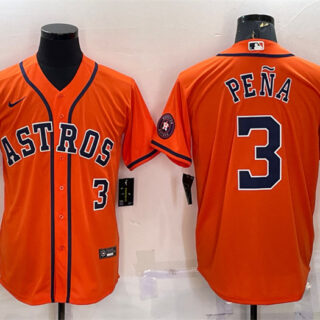 Men's Houston Astros #3 Jeremy Pe?a Orange With Patch Cool Base Stitched Jersey