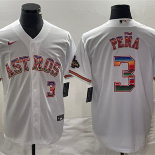 Men's Houston Astros #3 Jeremy Pe?a White Mexico Cool Base Stitched Baseball Jersey