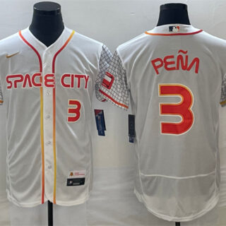Men's Houston Astros #3 Jeremy Pe?a White With 2022 World Serise Champions Patch Stitched Baseball Jersey