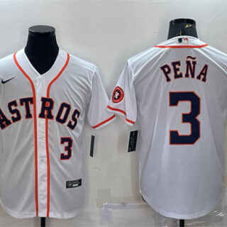 Men's Houston Astros #3 Jeremy Pe?a White With Patch Cool Base Stitched Jersey