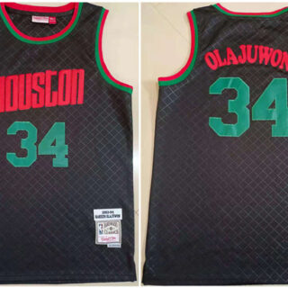 Men's Houston Rockets #34 Hakeem Olajuwon Black 1993-94 Throwback Stitched Jersey
