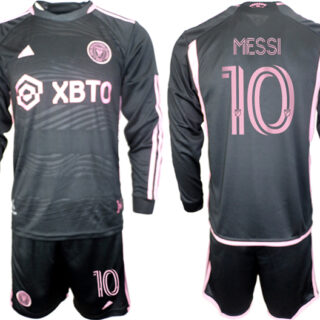 Men's Inter Miami CF #10 Lionel Messi 2023 24 Black Away Soccer Jersey Suit