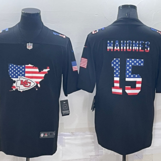 Men's Kansas City Chiefs #15 Patrick Mahomes Black USA Flag Limited Stitched Jersey